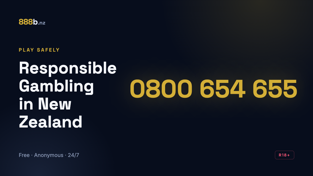 Responsible gambling in New Zealand: Gambling Helpline 0800 654 655, free, anonymous, 24/7